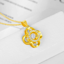 Gold necklace female clover new 24K pure gold pendant 999 full gold clavicle chain fashion set chain 999