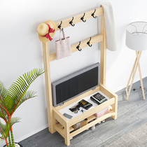 Solid wood cloakhat rack minimalist modern log multifunction storage accommodating stool light lavish style hanging hanger for shoe changing and stool