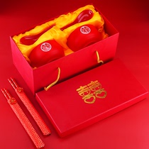 Red bowl wedding pair Chinese New Double Happy wedding ceramic chopsticks spoon set gift box bridesmaid pair bowl wedding supplies