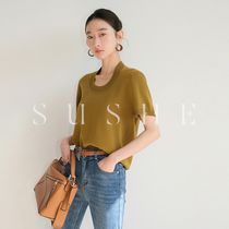 Beam-fair SUSHE Yangzi yarn 100% fine-spun wool high dense incl. drop collar knit short sleeve blouses female summer