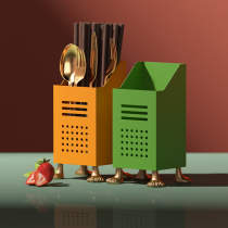  Empty meow meow] Desktop creative drain chopstick tube Household chopstick basket rack Stainless steel kitchen storage box