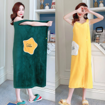 Bath towel household women can wear can be wrapped coral velvet absorbent winter Net red bath skirt quick-drying chest bathrobe 2022 New