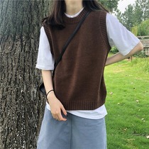 Round neck pullover sweater female 2021 new small vest knitted vest Korean version wear Joker wool