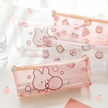 Three years class 2 transparent pencil case girl ins Japanese simple pencil case junior high school students large capacity pencil case
