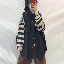 Three-piece womens vest striped long sleeve T-shirt wide leg pants Korean loose slim fashion casual set