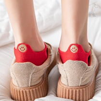 3-2021 New Year socks year solid color red socks cotton ox love embroidery cai xiao ren in her socks