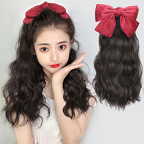  Ponytail wig Female long hair Bow wig Ponytail Strap type water ripple curly hair Clip type fake ponytail