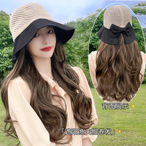 Hat wig Female long hair summer one-piece detachable fashion versatile fisherman hat Curly hair big waves natural full headgear