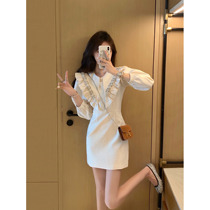 French small fragrance style dress 2022 new womens autumn celebrity temperament waist thin high-end sense long-sleeved skirt