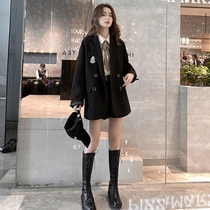 British college style woolen suit jacket women 2021 new spring and autumn Korean casual black jk small man suit