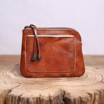 Handmade Small Wallet Man Genuine Leather Zipper Super Slim Mini Zero Money Baotou Layer Cow Leather Retro Key Bag Student Card Bag