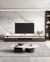Italian style rock plate TV cabinet tea table combination Nordic light extravagant terrace black minimalist modern living room TV cabinet