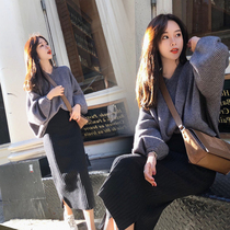 2021 Spring and Autumn New V-neck sweater womens short loose students lazy wind pullover bottomed sweater wear
