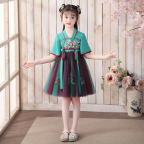 Girls Hanfu Dress 2021 Summer Western style Ancient Style Short Sleeve Kimono Skirt Girls Chinese style Modified Chiffon skirt