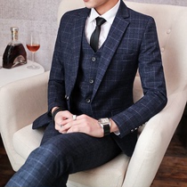  Casual youth spring and summer suit slim mens suit three-piece Korean wedding groom dress handsome