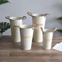 Retro dried flower iron barrel iron flower flower arrangement flower awakening flower bucket flower bucket household vase extra large large flower