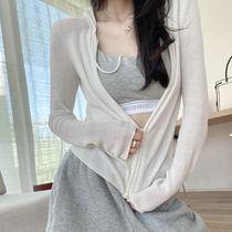 Short hooded sunscreen clothing womens summer new fashion Western style loose casual thin long-sleeved ice silk knitted cardigan