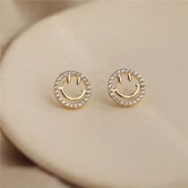 Smiley face earrings female 2021 New Tide niche design sense hypoallergenic sterling silver earrings high-grade atmosphere cold wind