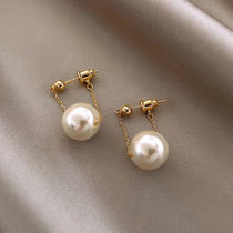 Pearl earrings 2021 New Tide advanced atmosphere earrings thin face thin earrings female sterling silver niche design sense