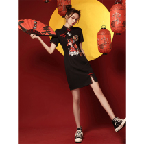 National tide cheongsam 2021 new black retro Chinese style modified version of small man short dress women Summer