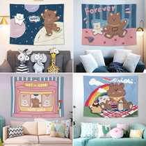 Background cloth ins Wind hanging cloth dormitory room renovation Net red layout Wall cloth cartoon bear bedside decorative tapestry