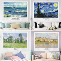Van Gogh starry sky background cloth hanging cloth Monet oil painting wall cloth room dormitory decoration tapestry