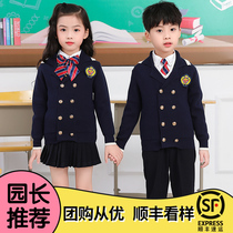 Children's English style school uniform primary and secondary school student class uniform three-piece set of academic style children's poetry recitation chorus cotton sweater