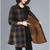 (Plus velvet) autumn and winter cotton long large size warm middle-aged long sleeve shirt thick coat