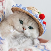 Pet hat dog cat headgear woven straw hat photo accessories headdress little dog summer sunscreen accessories