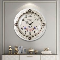 European-style mute wall clock living room home wall watch creative fashion solid wood simple modern decorative quartz clock