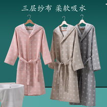 Qiu Ruowei Bathrobe Yukata Japanese cotton gauze hooded mens and womens cotton spring summer and autumn water absorption quick-drying hotel swimming