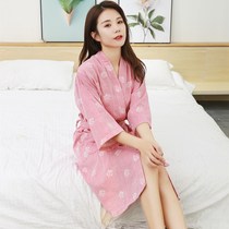 Spring and summer thin pajamas Cotton yukata Womens bathrobe Double gauze nightgown Absorbent quick-drying bath clothes Home clothes