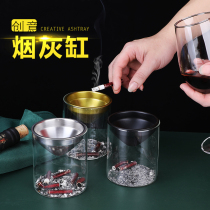 Funnel ashtray creative stainless steel household with lid trend ashtray personality living room smoke ins Wind anti-flying ash