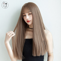 Simple long hair wig female natural lifelike air bangs long straight hair fashion face repair full head wig set