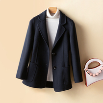 Double-sided cashmere coat womens short small high-end woolen jacket black professional autumn and winter suit woolen suit