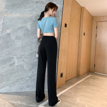 Suit wide leg pants womens 2021 new autumn high waist drop feeling thin straight loose black draping pants