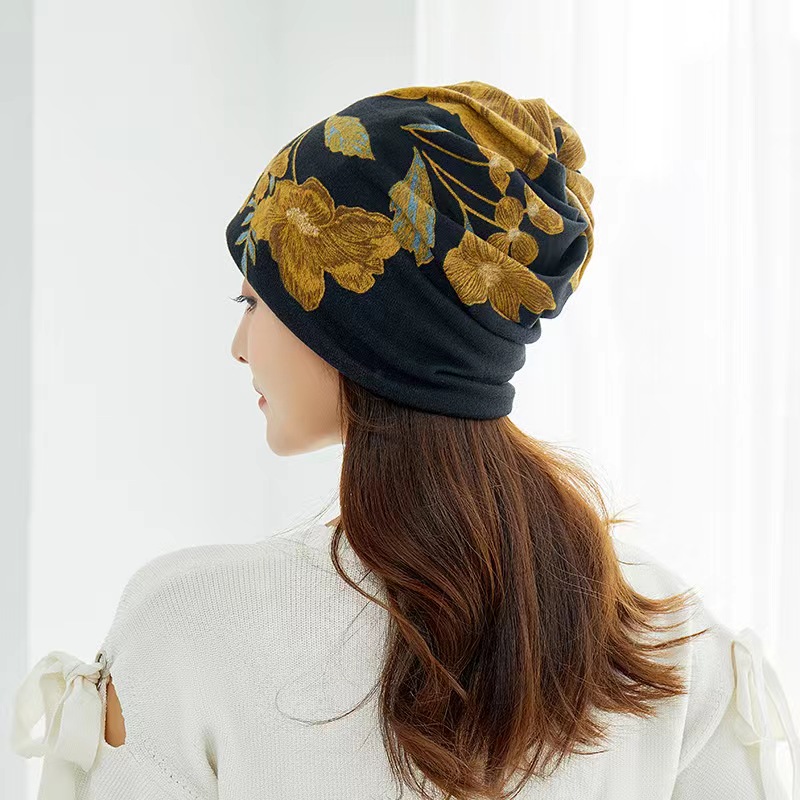 秋冬季保暖韩版多用头巾帽包头帽印花帽扭扭帽堆堆帽男女通用帽子