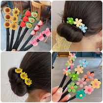 Childrens summer fruit flower jewelry Lazy dish hair artifact Girl cute meatball head hair ornament Little girl hair ornament