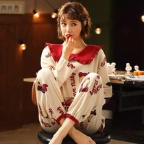 Baby collar pajamas womens spring and autumn cotton long sleeves Korean version of loose large size cartoon cute home clothes two-piece set