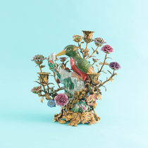 GERODI Ceramic Candlestick Handmade Ceramic Desktop Ornaments Fireplace Candlestick European Flower and Bird Ornaments