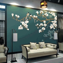 Seabrook TV background wall painting new Chinese style solo show wall cloth Magnolia fighting spring wallpaper width 3 5*height 2 8