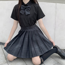 Carbon gray jk uniform skirt genuine summer suit Full set of Japanese original female college style dark black student dress grid skirt