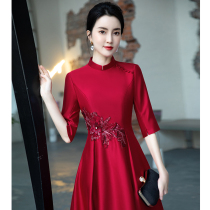 High-end happy mother-in-law wedding banquet dress Evening dress Small and noble Mom to attend wedding qipao young foreign air summer dress