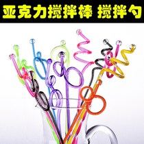 Creative plastic mixing stick with long handle thick milk tea cold drink color acrylic art stirring stick