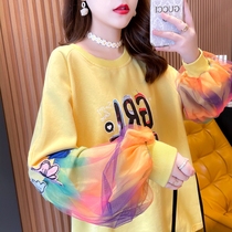 Big code Womens clothing Loose Clothing Woman 2022 Spring and Autumn New Korea Edition Fat Sister Net Yarn Foreign Air Blouse Tide