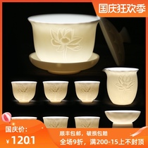 Fangnick goat Jade New Chinese tea set 2021 sets home Lotus kung fu matte white three-style bowl