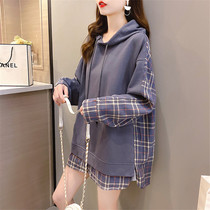 Minus Age Pregnancy Maternity Dress Fashion style big code blouses to go out without showing up for spring fall Lions with cap checkered weaters