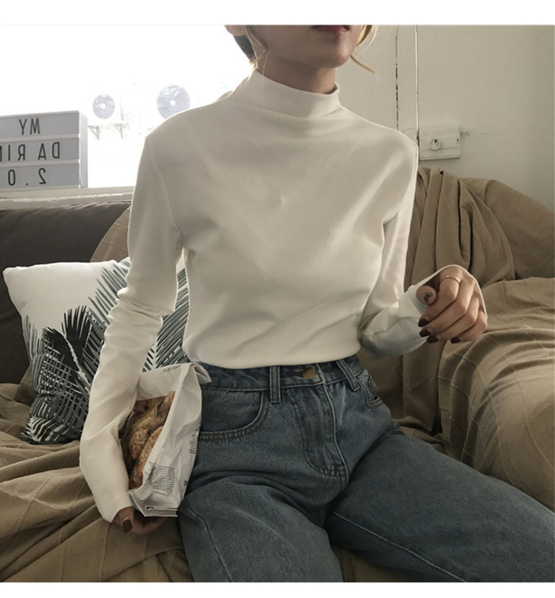 2022 Autumn/Winter Hong Kong Style T-shirt Top Versatile, Fashionable, Half High Collar Women's Underlay Slim Black Underlay