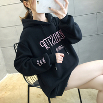 Pregnant womens clothes plus velvet thickened black autumn and winter loose fashion tide mom Korean foreign style little man maternity winter