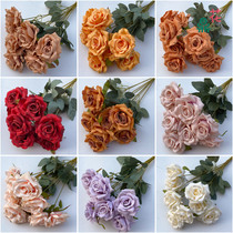Simulation of bundle 9 small roses wedding road lead flower arrangement fake flower Home Living Room Balcony decoration silk flower